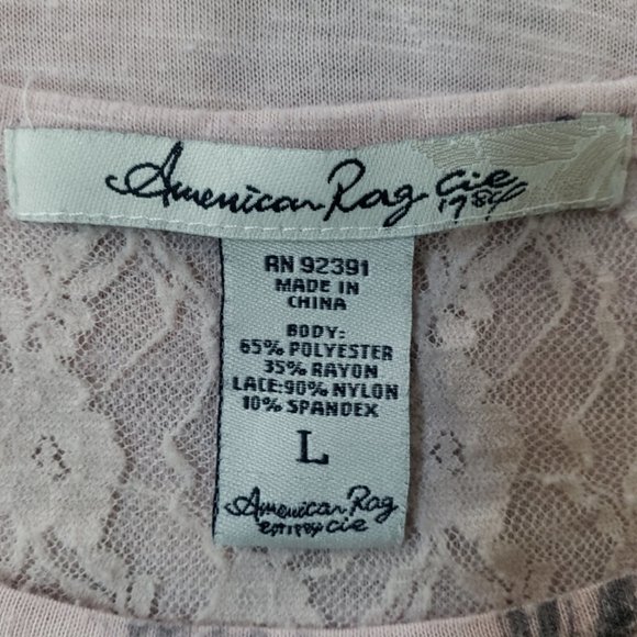 American Rag Cie 1984 Pale Pink Top with Lace Neckline, Size: L - Picture 6 of 7